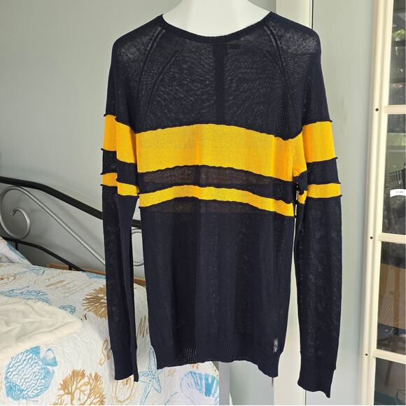 Y2K Armani Exchange Men's Semi Sheer Linen Blend Navy Sweater NWT NOS Size XL - Picture 3 of 9